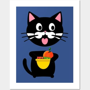 funny cat eating Posters and Art